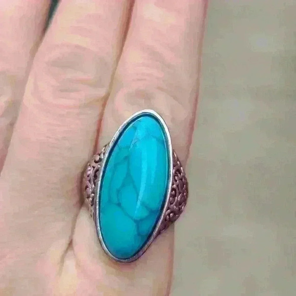 Silver tone turquoise like ring size 5.75 - Picture 8 of 17